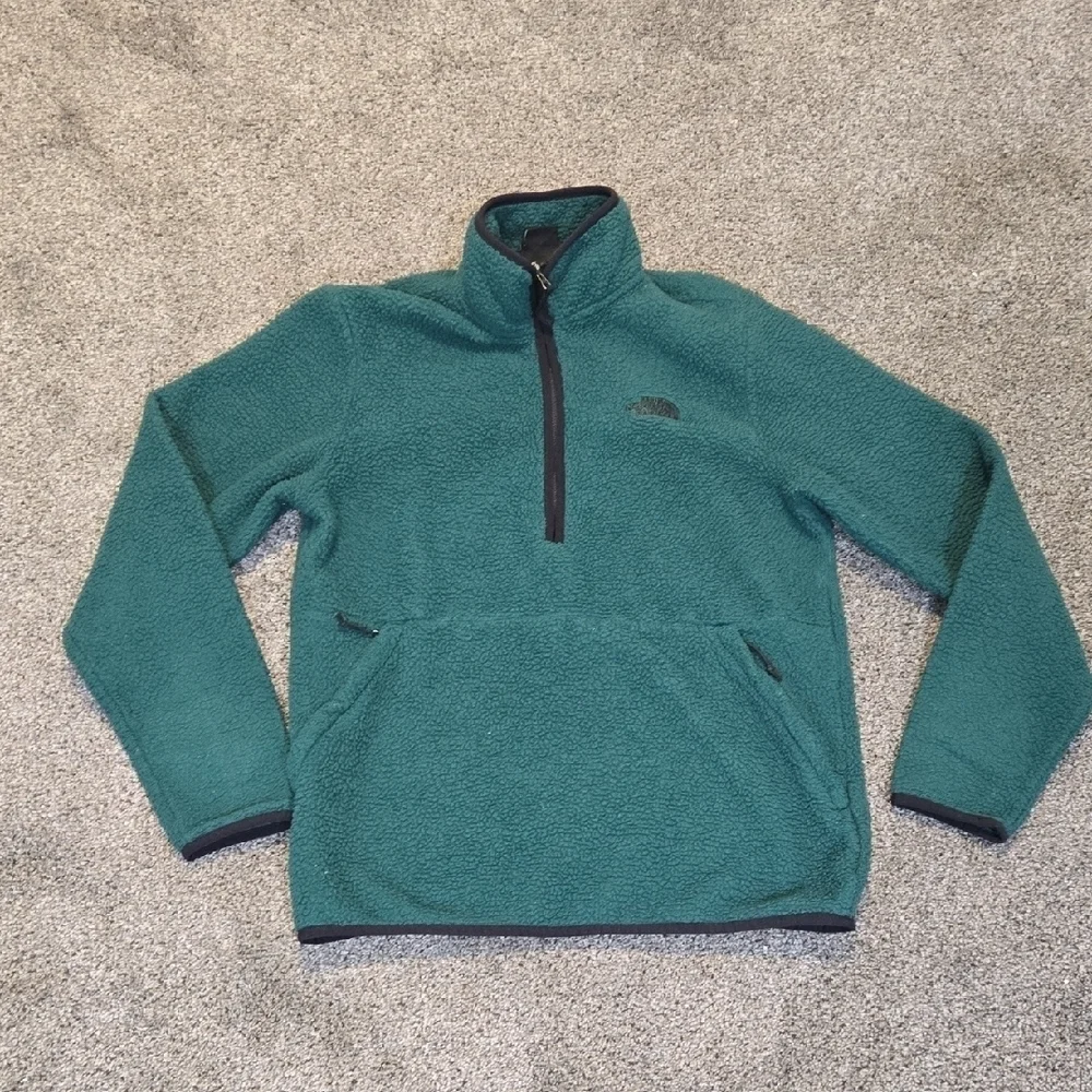The North Face Mens Dunraven Green Zip Up Fleece Sweater Fuzzy SherpaFleece Sz S